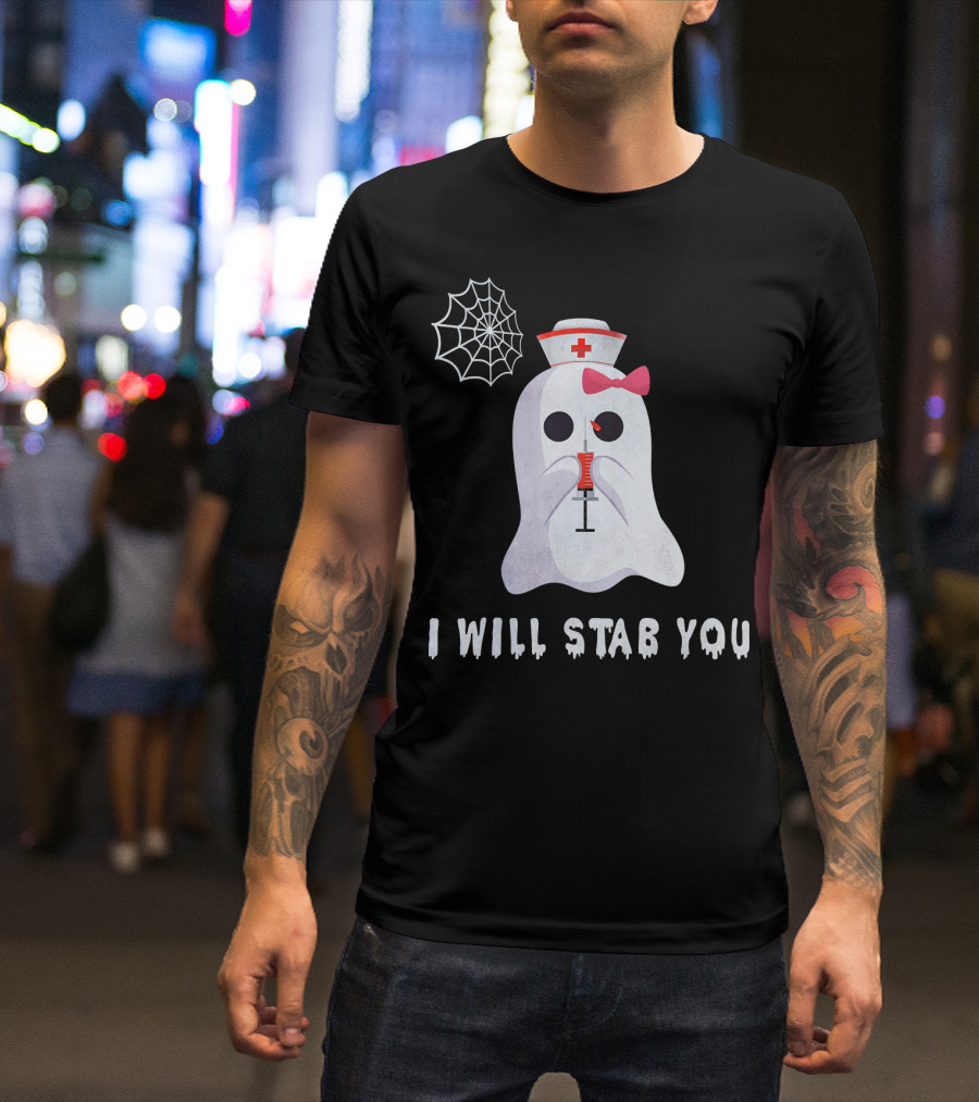 I Will Stab You Ghost Nurse Syringe Spider Web T-Shirt