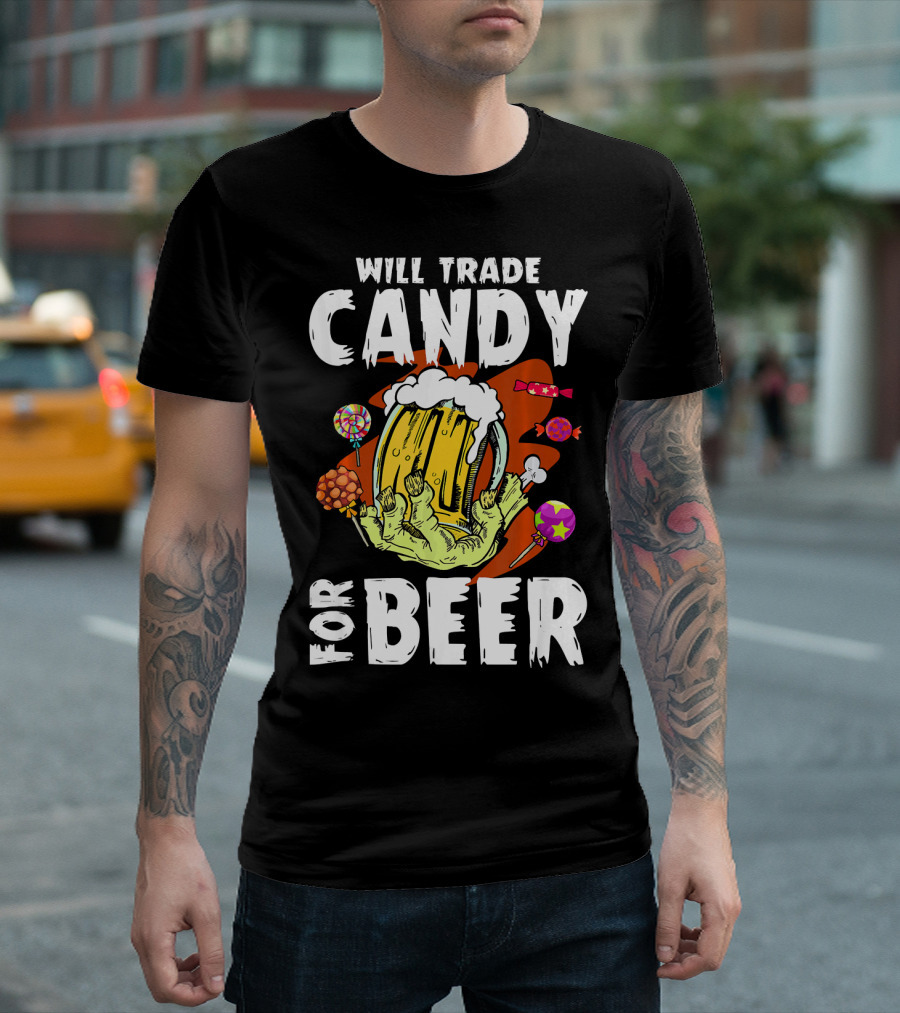 Will Trade Candy for Beer Halloween Zombie Hand Lollipops T-Shirt