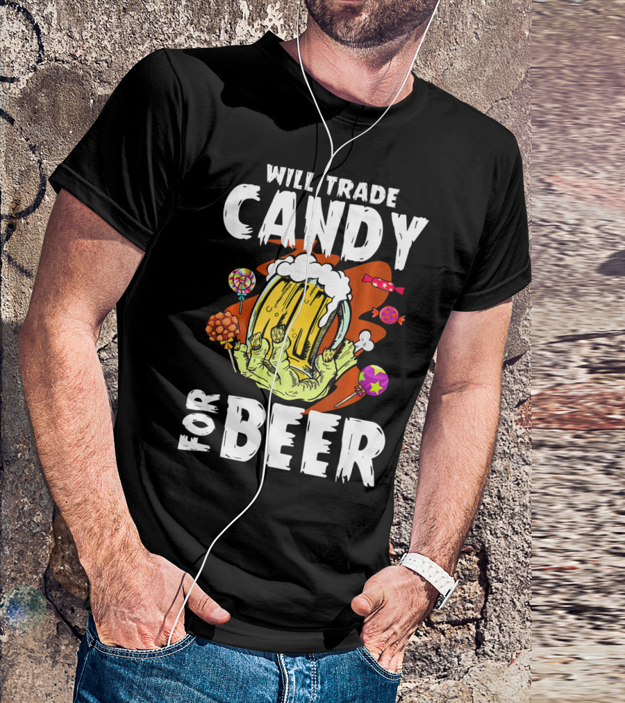 Will Trade Candy For Beer Halloween Zombie Hand Lollipops T-Shirt