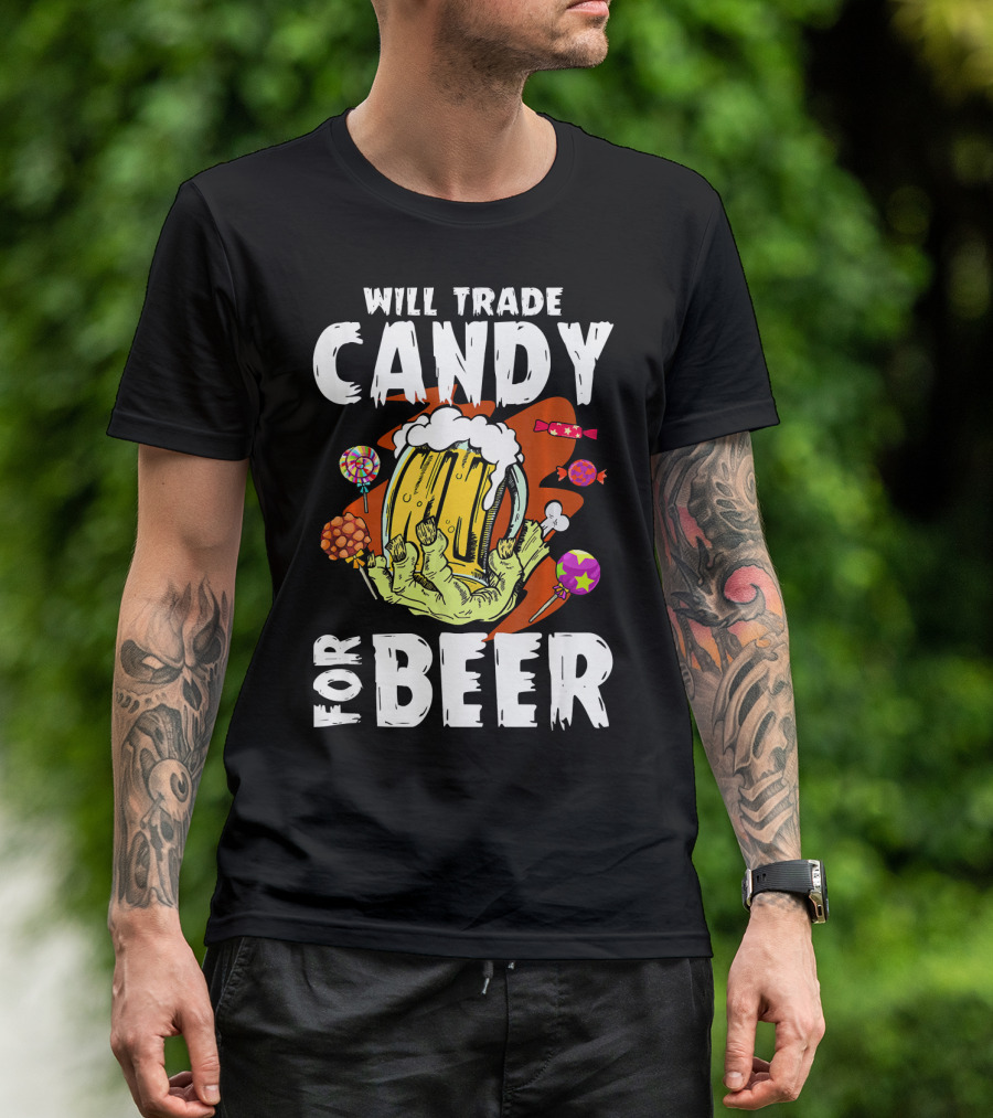 Will Trade Candy For Beer Halloween Zombie Hand Lollipops T-Shirt