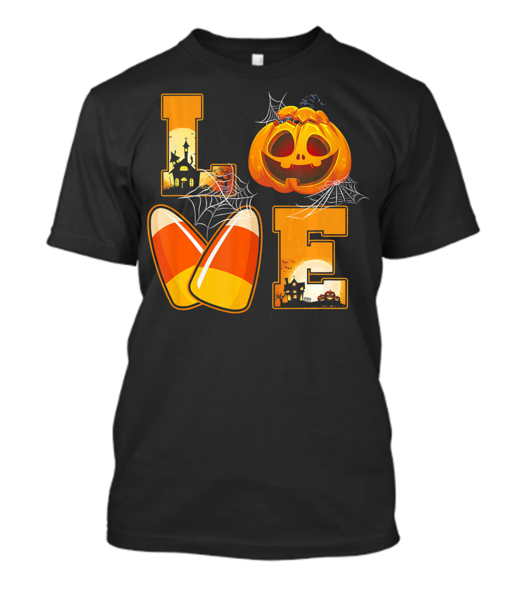 Love Candy Corn Pumpkin Halloween Spiderwebs T-Shirt