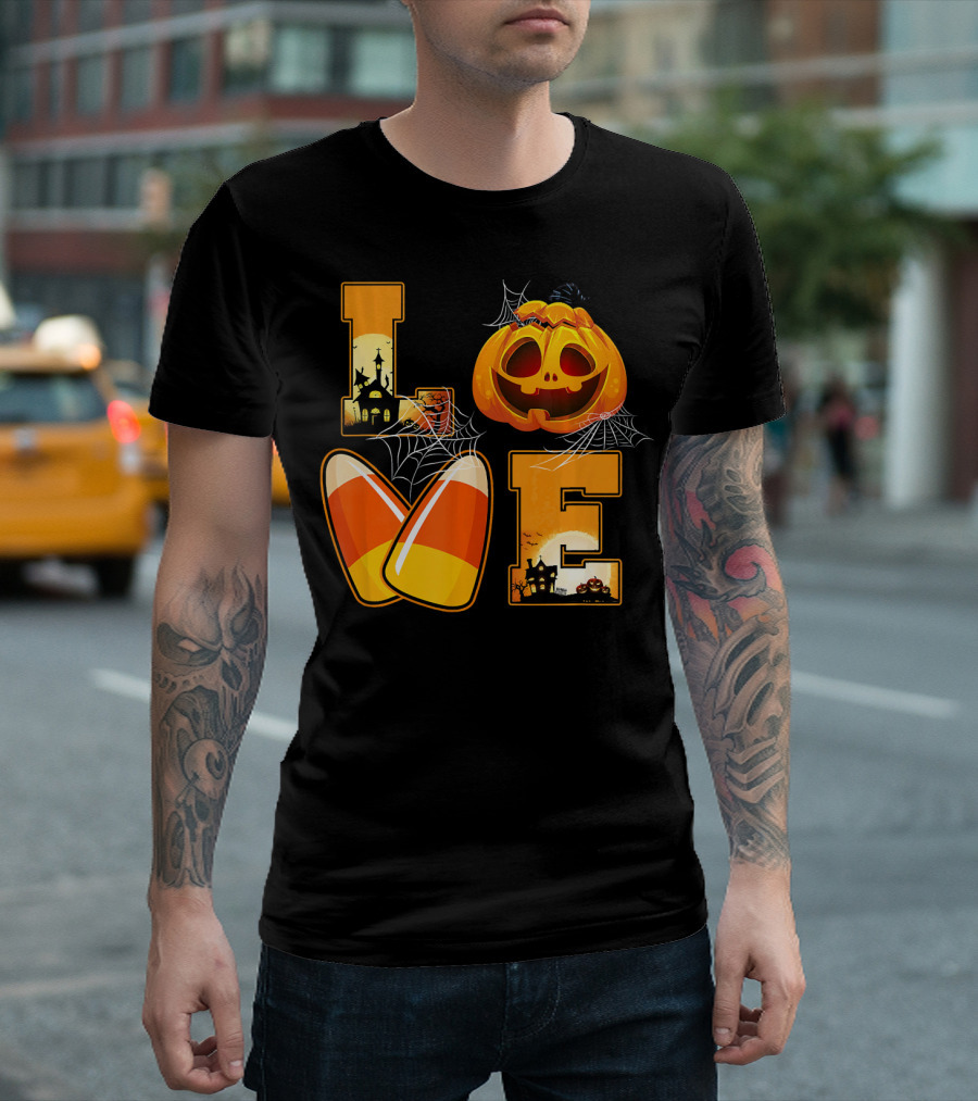 Love Candy Corn Pumpkin Halloween Spiderwebs T-Shirt