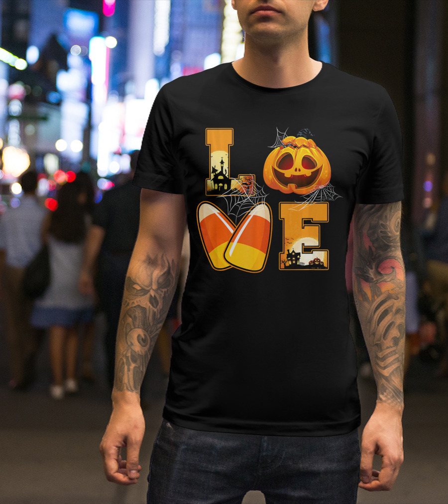 Love Candy Corn Pumpkin Halloween Spiderwebs T-Shirt