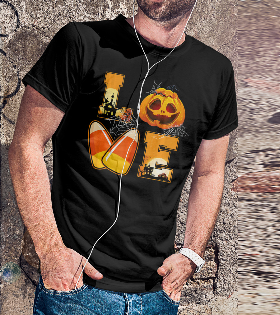 Love Candy Corn Pumpkin Halloween Spiderwebs T-Shirt