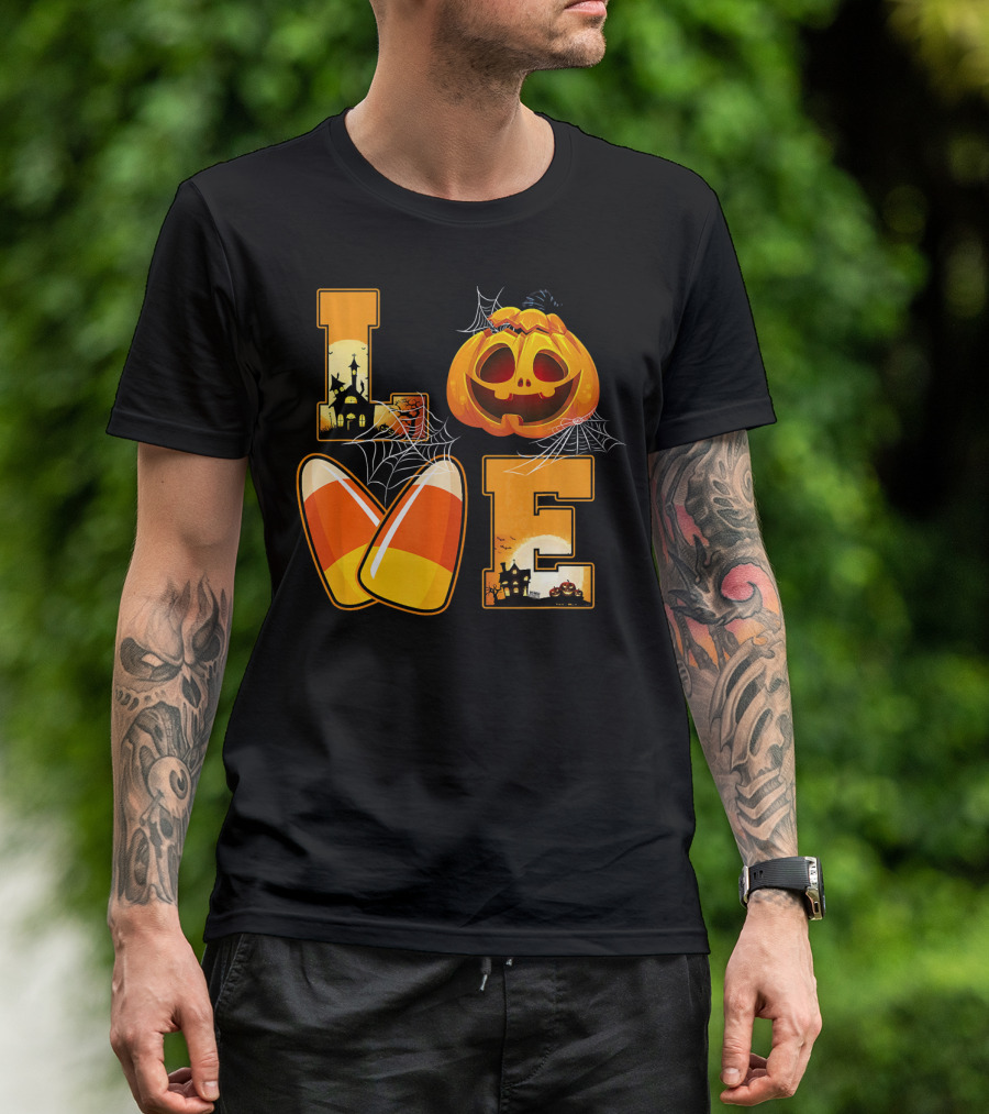Love Candy Corn Pumpkin Halloween Spiderwebs T-Shirt