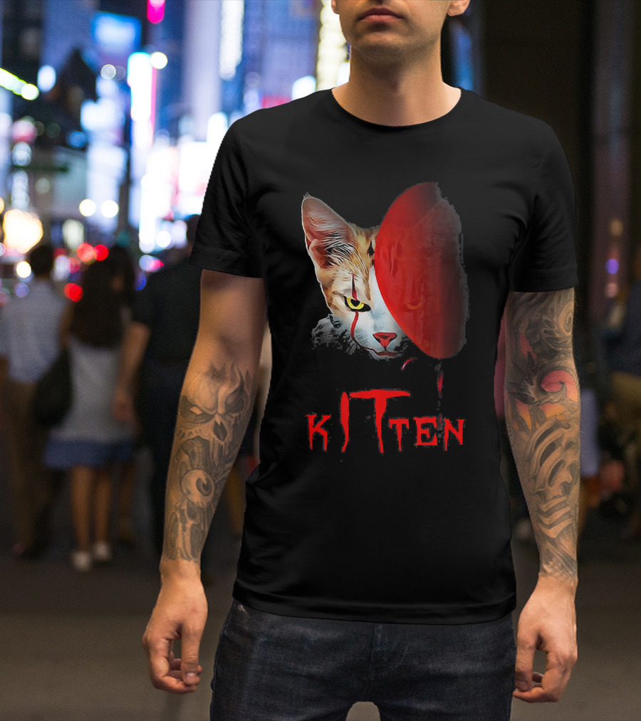 Kitten Cat Halloween Clown Red Balloon Horror T-Shirt