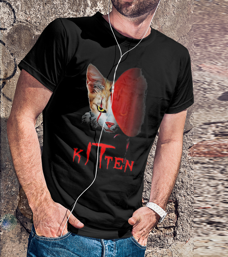 Kitten Cat Halloween Clown Red Balloon Horror T-Shirt