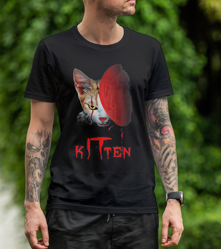 Kitten Cat Halloween Clown Red Balloon Horror T-Shirt