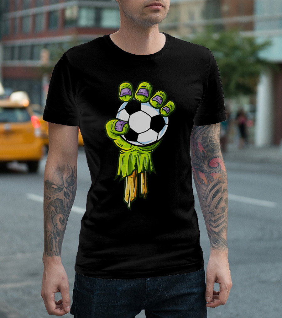 Zombie Hands Grabbing Soccer Ball Funny Horror Scary T-Shirt
