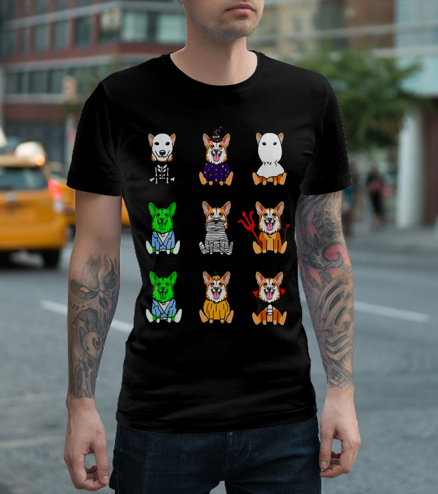Halloween Costume Pembroke Welsh Corgi Skeleton Witch Ghost Zombie Mummy Devil Vampire Pumpkin T-Shirt