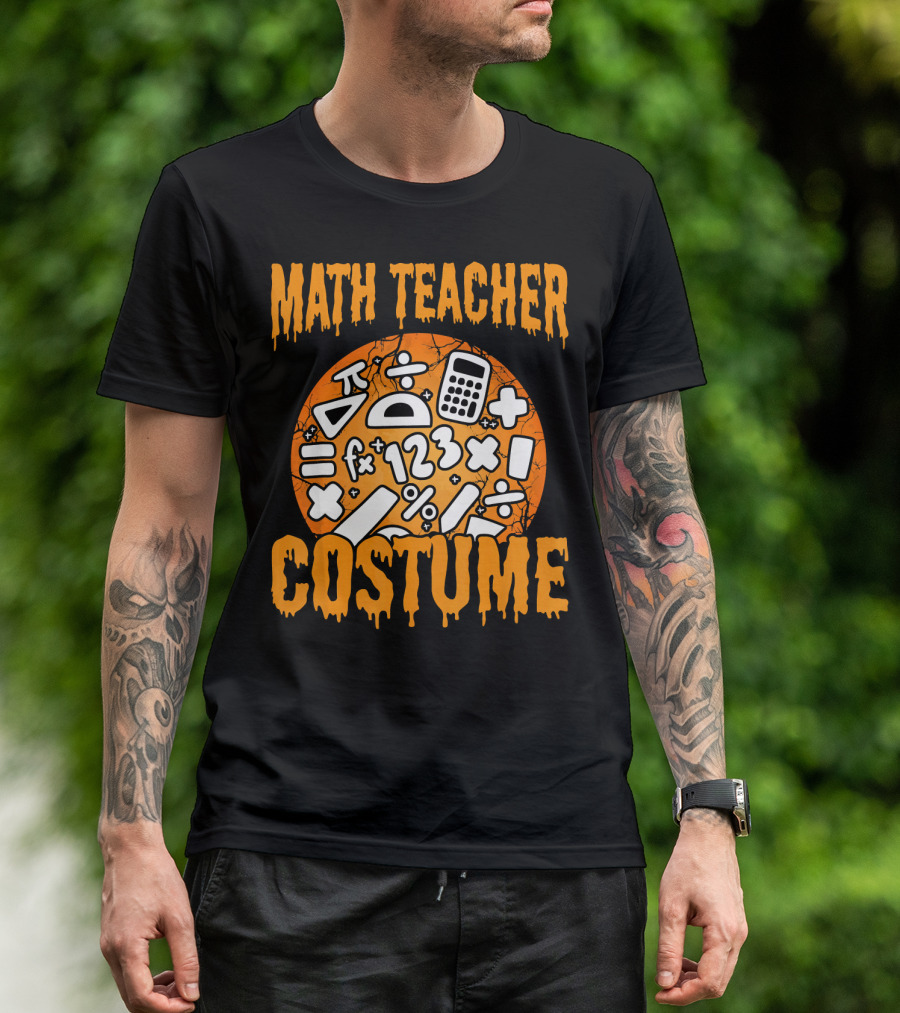 Math Teacher Costume Funny Halloween Party Math Symbols T-Shirt