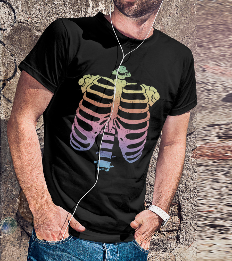 Halloween Skeleton Rib Cage Rainbow Zomb T-Shirt