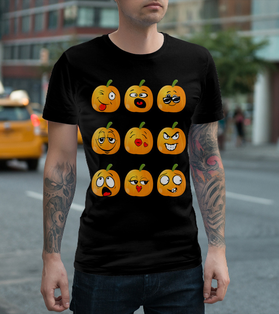 Pumpkin Emoji Faces Emo Expressions T-Shirt