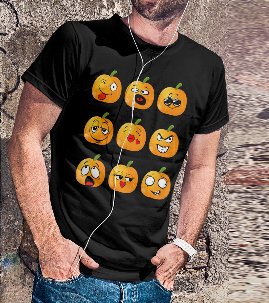 Pumpkin Emoji Faces Emo Expressions T-Shirt