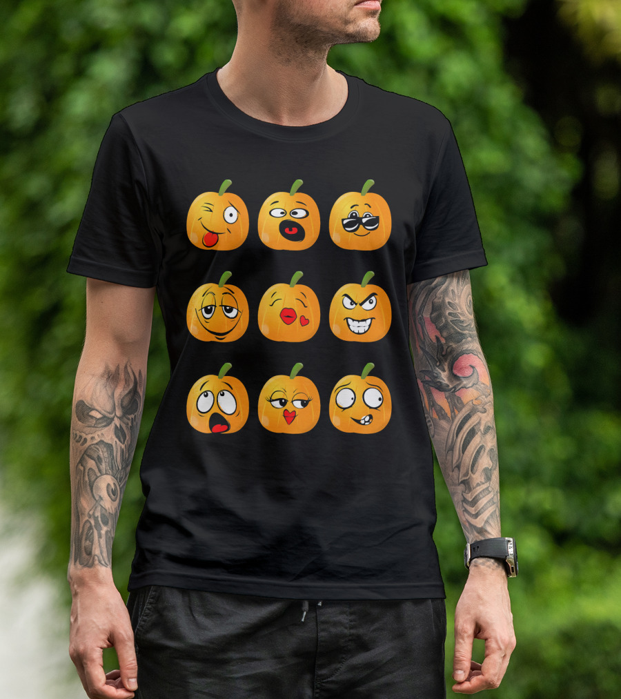 Pumpkin Emoji Faces Emo Expressions T-Shirt