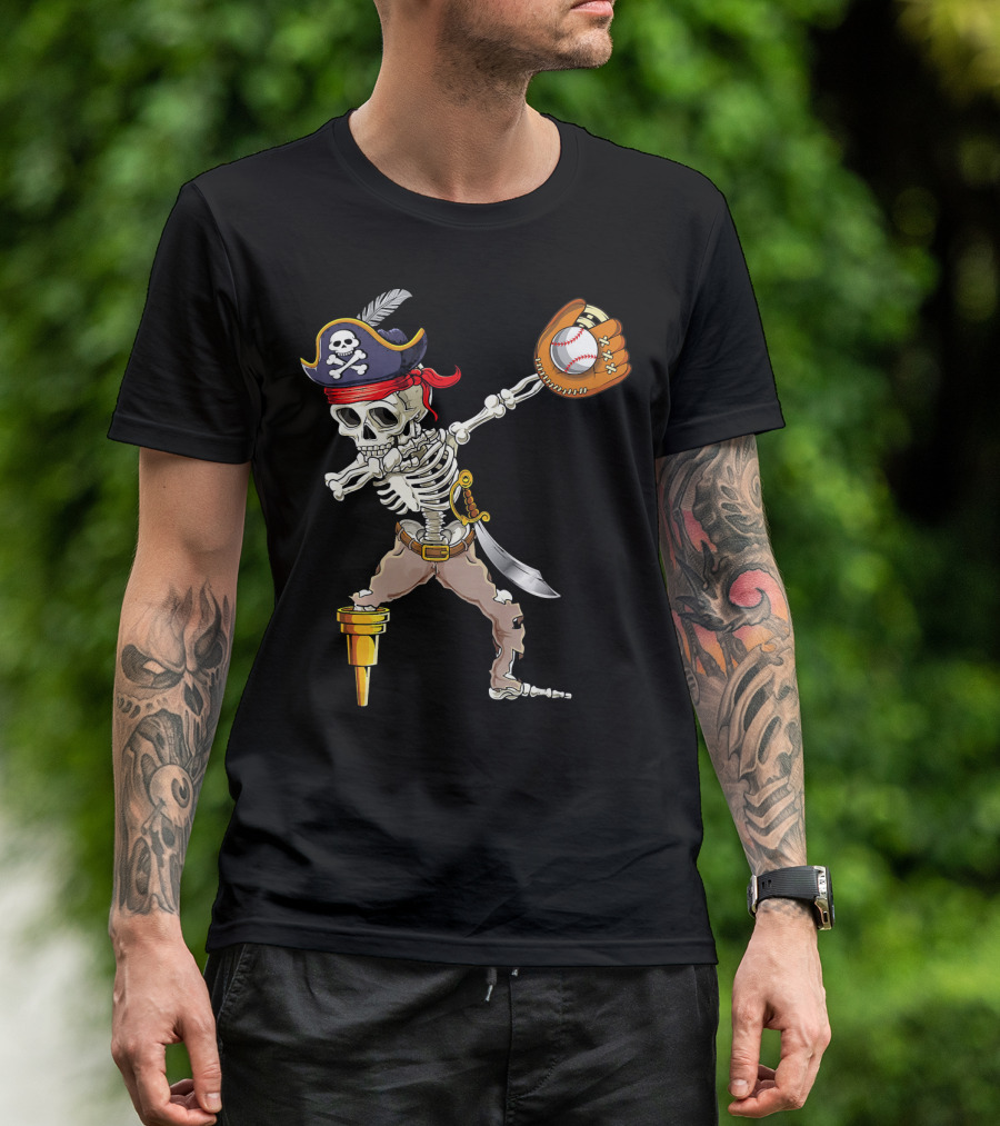 Pirate Skeleton Dabbing With Baseball Glove And Ball T-Shirt