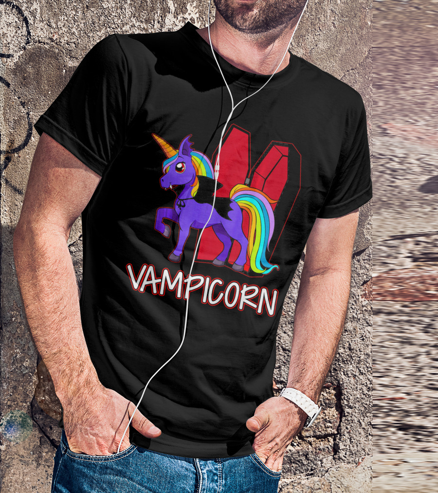 Vampicorn Rainbow Unicorn Vampire With Coffin Wings T-Shirt