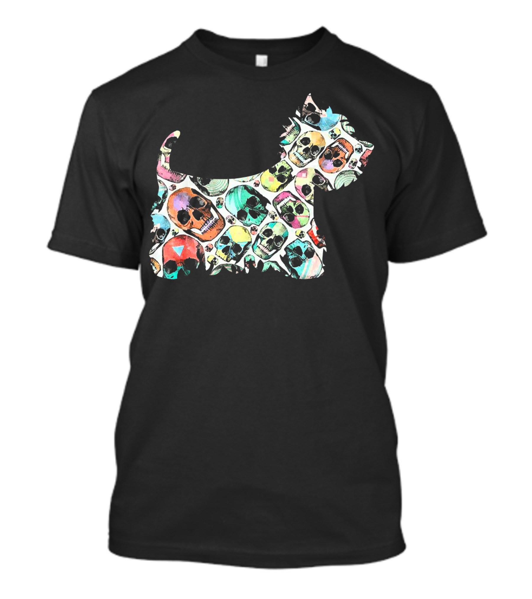 Zombie Westie Multicolored Skulls T-Shirt