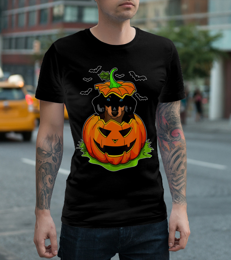 Halloween Dachshund Dog Lovers Pumpkin Grunge T-Shirt