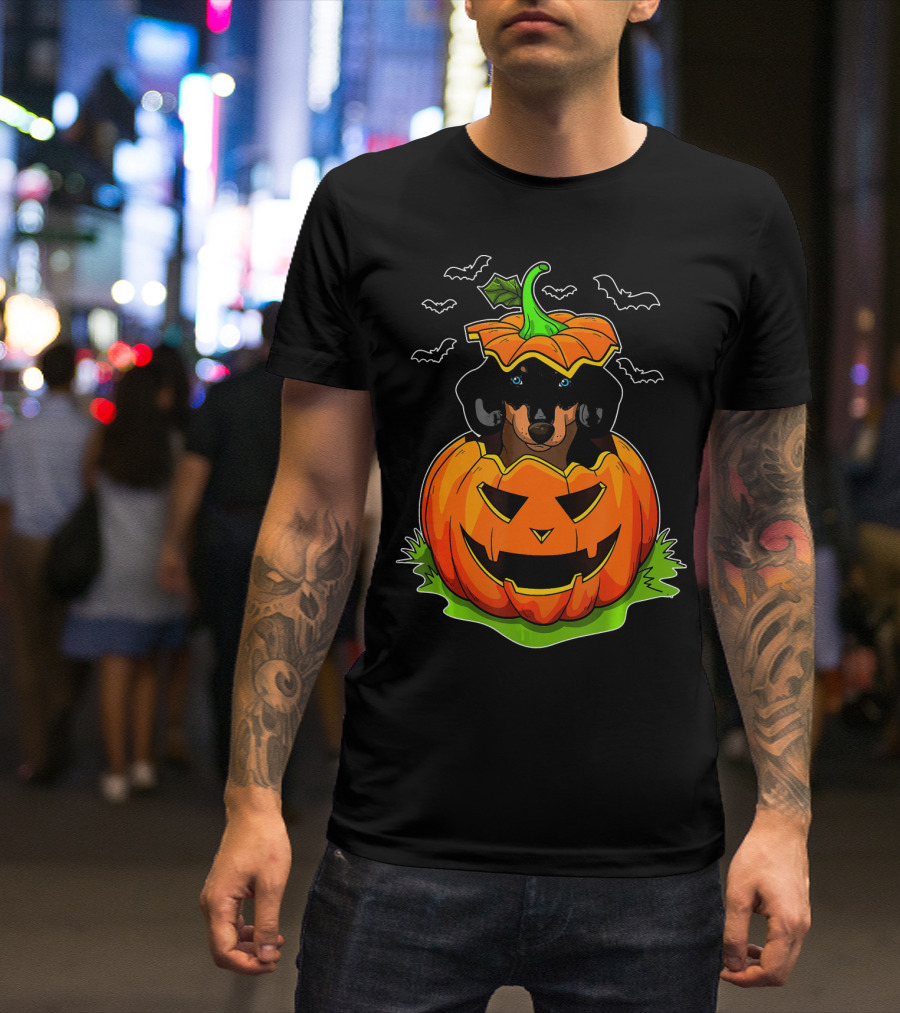 Halloween Dachshund Dog Lovers Pumpkin Grunge T-Shirt