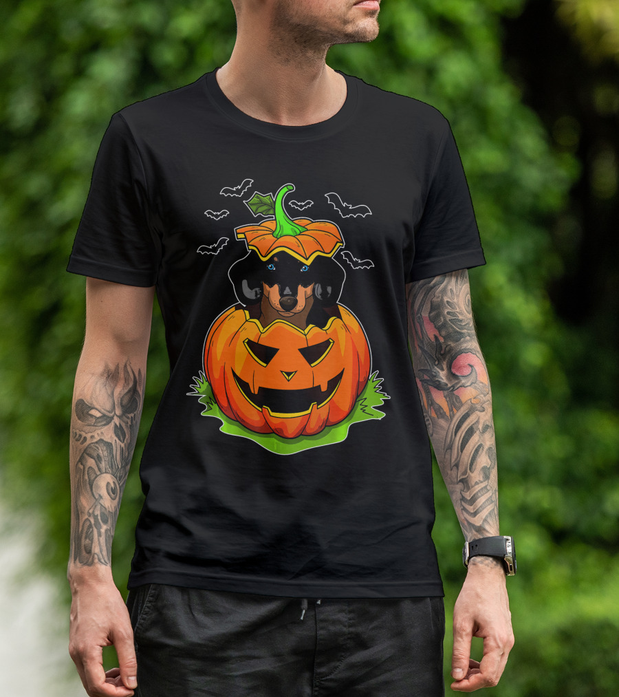 Halloween Dachshund Dog Lovers Pumpkin Grunge T-Shirt