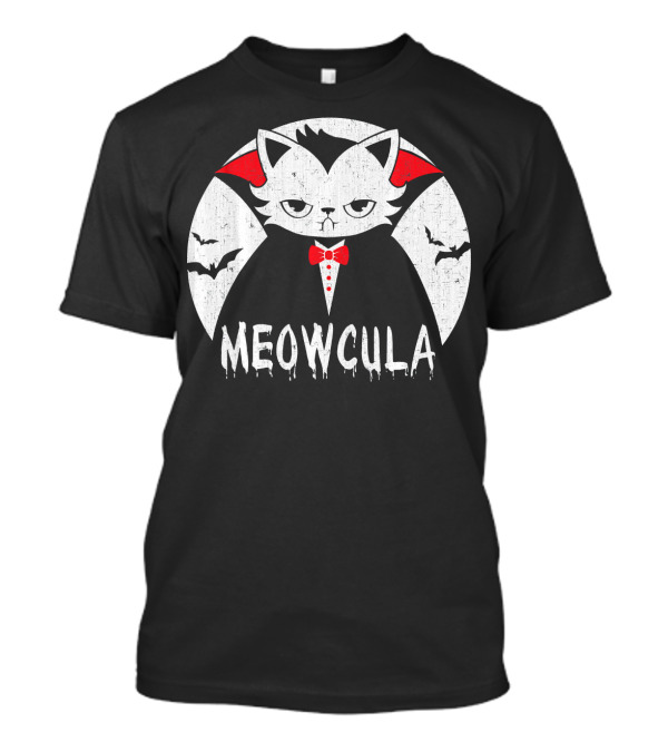 Meowcula Vampire Cat Halloween Dracula Bats Moon T-Shirt