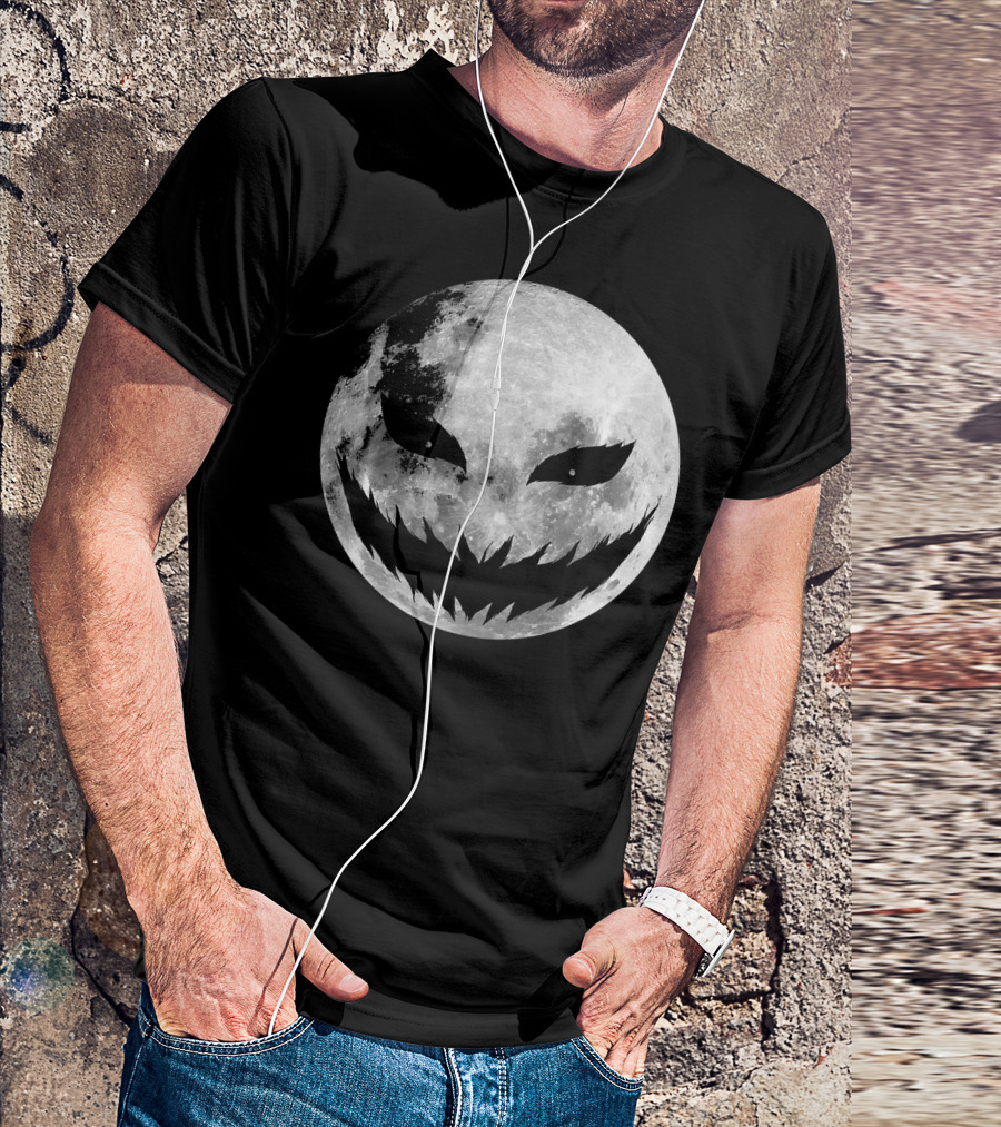 Jack O Lantern Scary Face On Moon Halloween T-Shirt