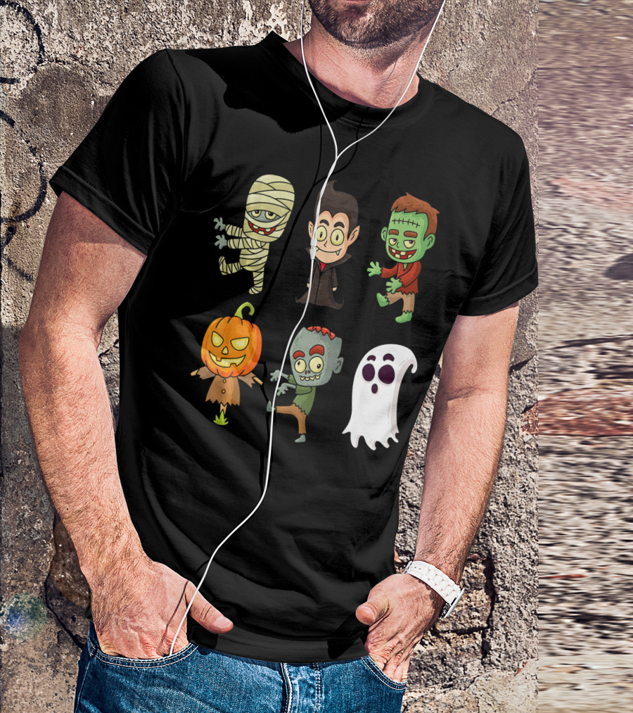 Funny Halloween Monsters Mummy Vampire Frankenstein Pumpkin Zombie Ghost T-Shirt
