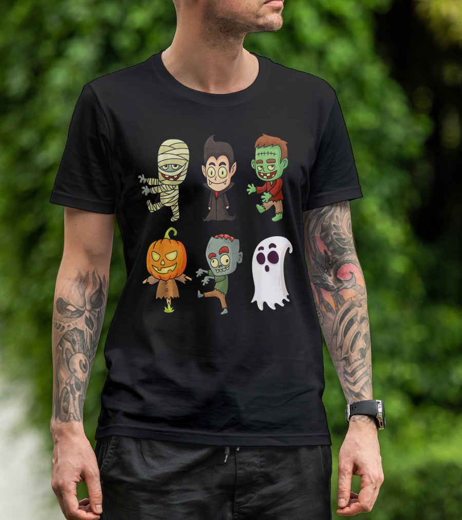 Funny Halloween Monsters Mummy Vampire Frankenstein Pumpkin Zombie Ghost T-Shirt