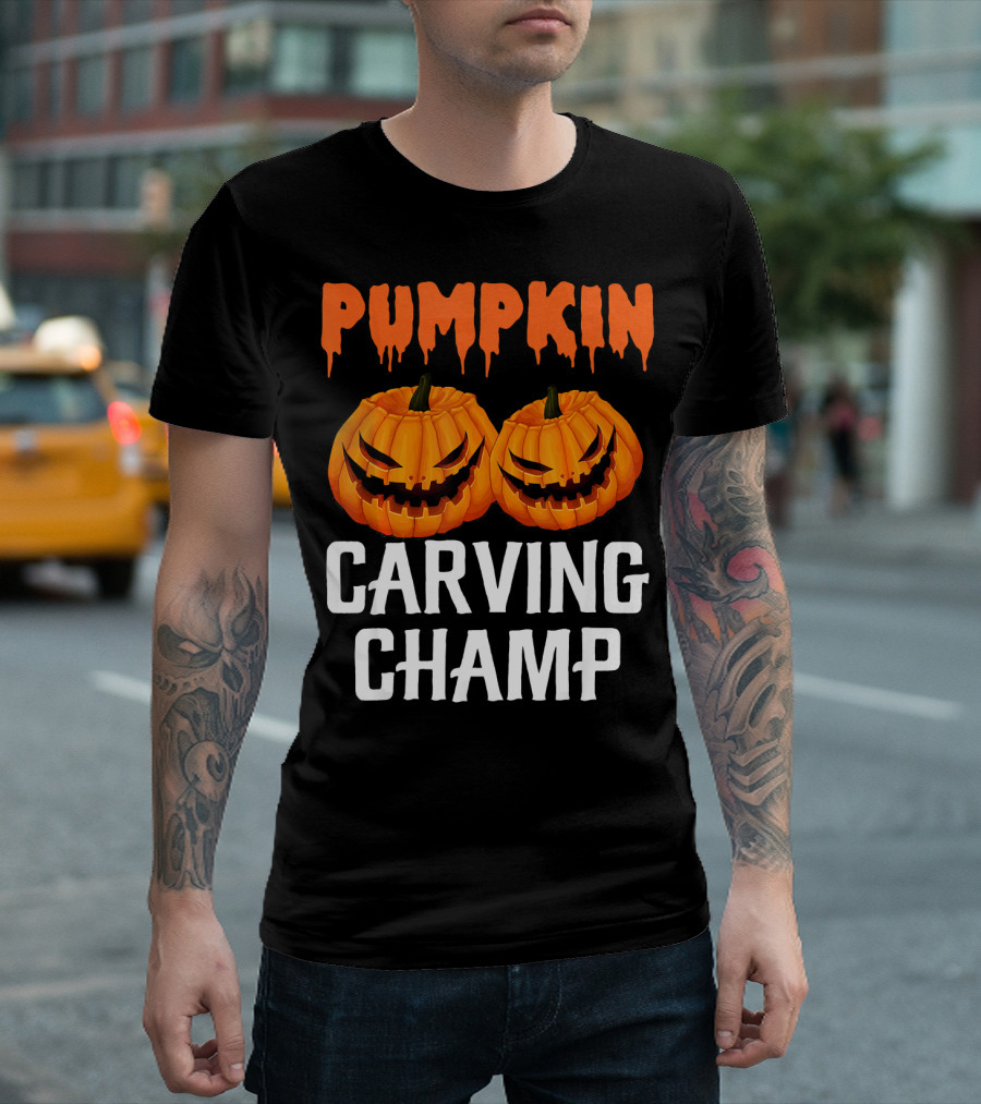 Pumpkin Carving Champ Halloween Creepy Design Competition T-Shirt