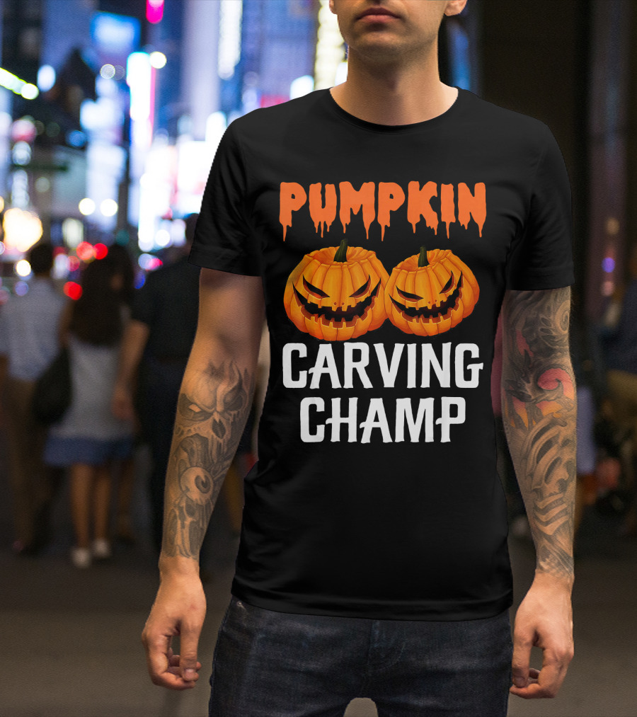Pumpkin Carving Champ Halloween Creepy Design Competition T-Shirt