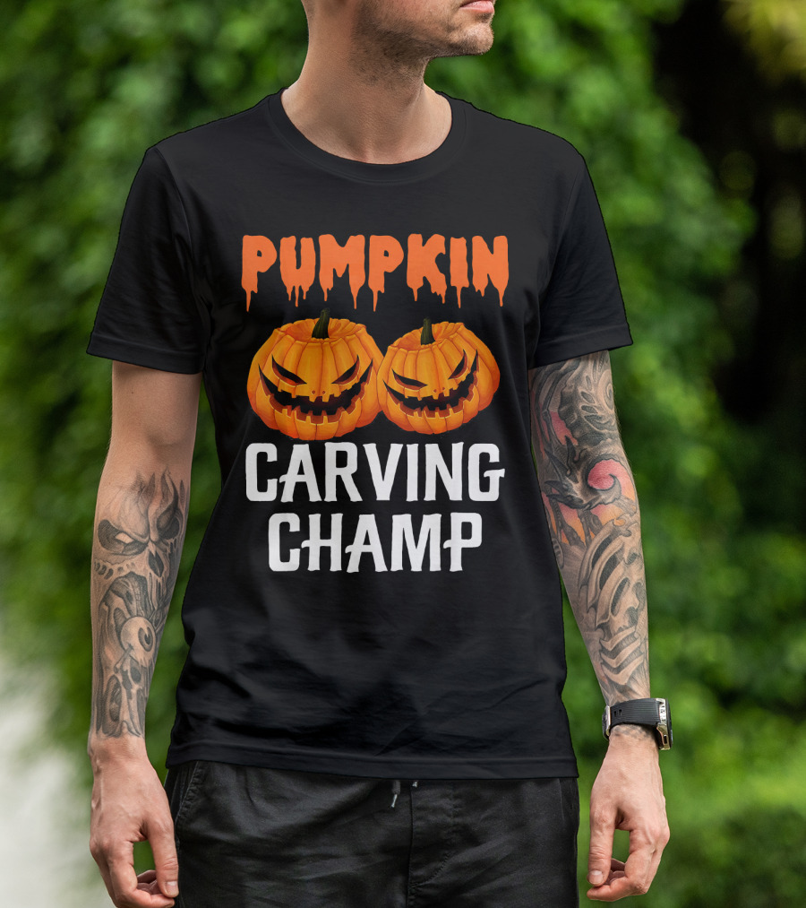 Pumpkin Carving Champ Halloween Creepy Design Competition T-Shirt