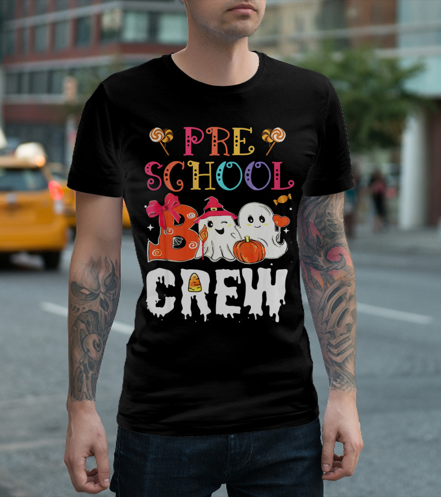 Preschool Boo Crew Halloween Ghosts With Candy Pumpkins T-Shirt