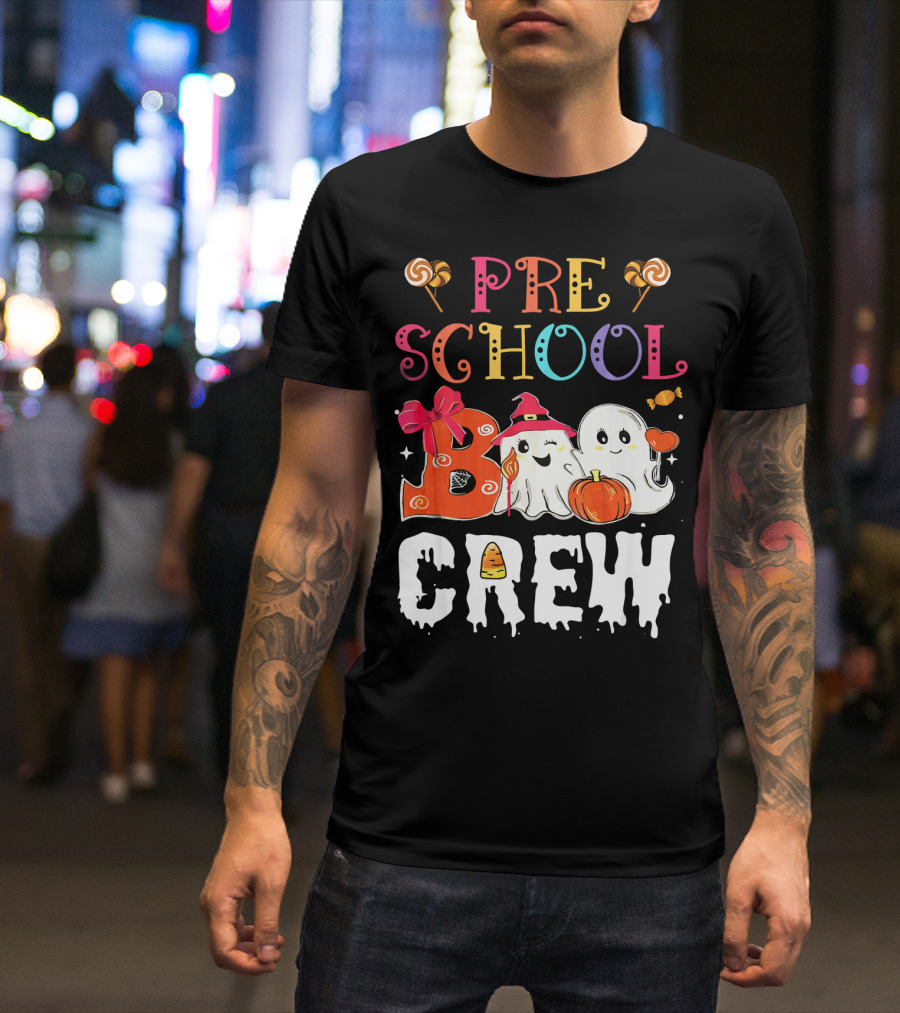 Preschool Boo Crew Halloween Ghosts With Candy Pumpkins T-Shirt
