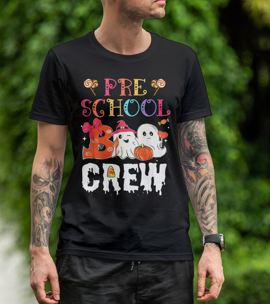 Preschool Boo Crew Halloween Ghosts With Candy Pumpkins T-Shirt
