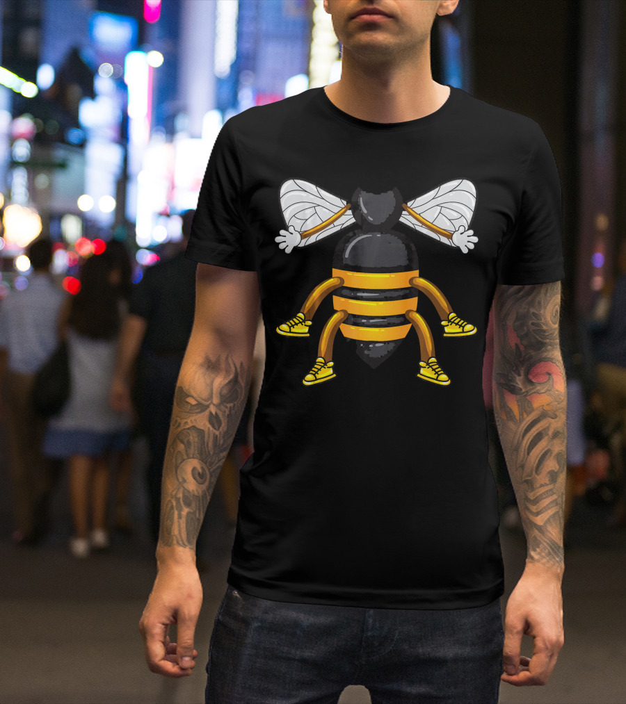 Funny Bee Costume With Sneakers And Cartoon Style Honeybee T-Shirt