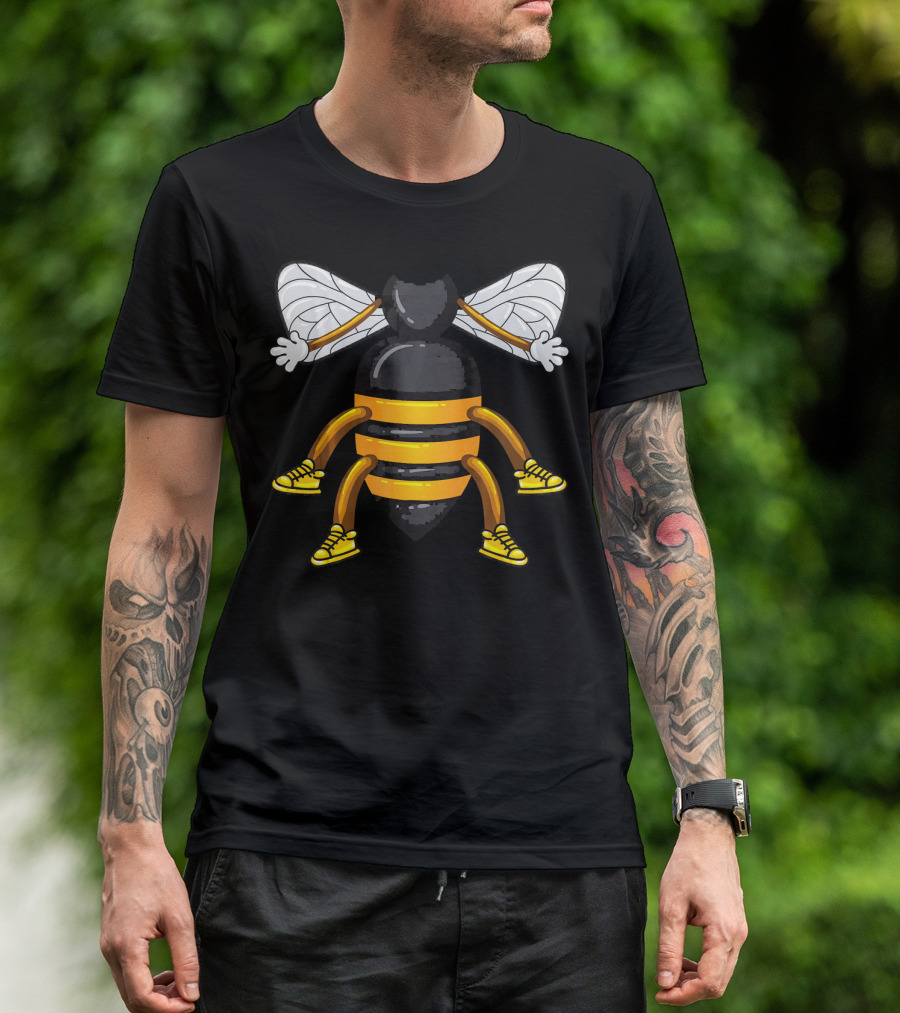 Funny Bee Costume With Sneakers And Cartoon Style Honeybee T-Shirt