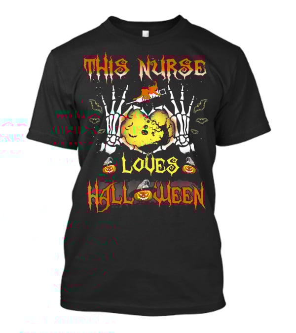 This Nurse Loves Halloween Pumpkin Skeleton Hands T-Shirt