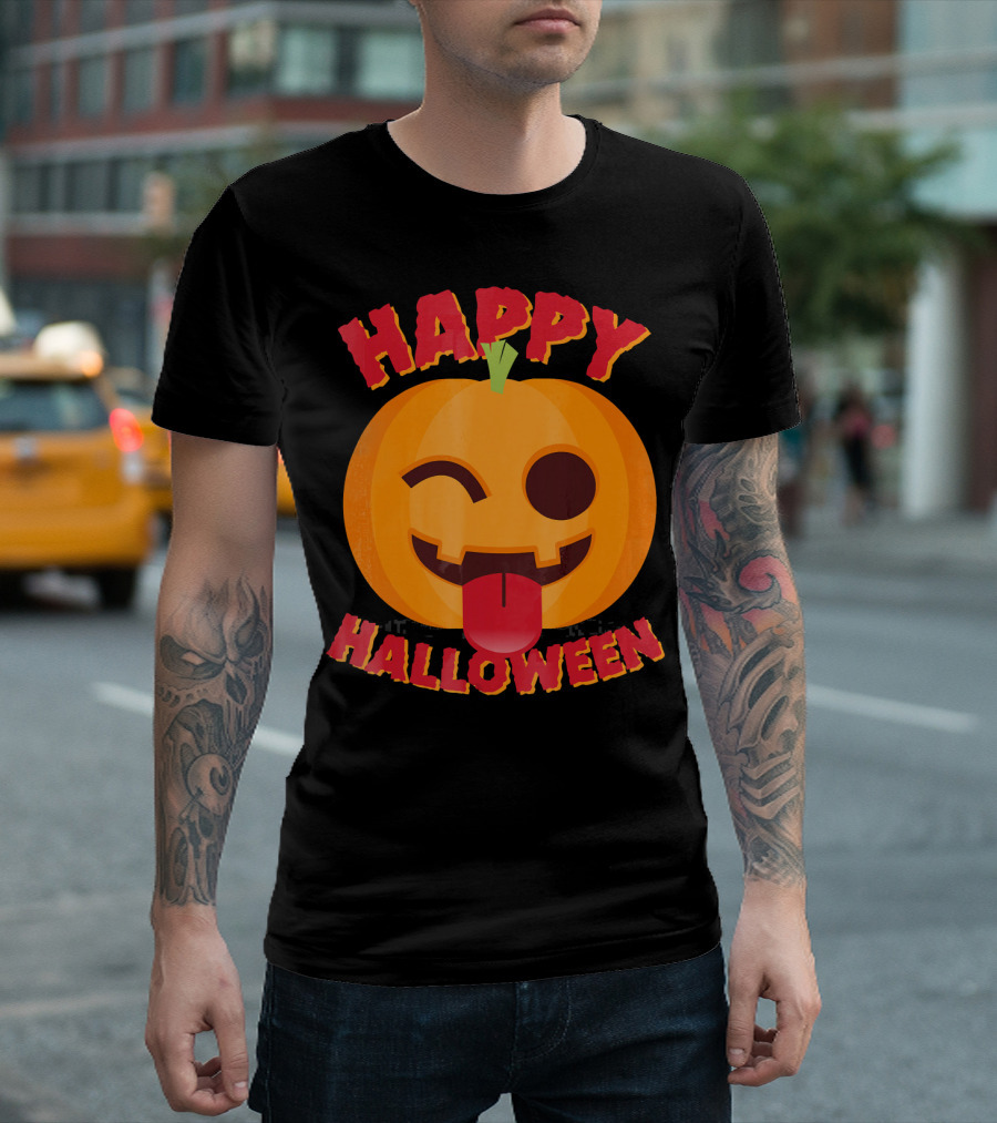 Happy Halloween Emoji Pumpkin Face With Tongue Out T-Shirt