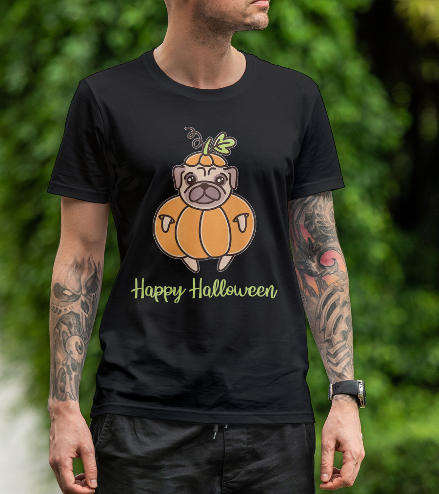 Happy Halloween Pumpkin Pug For Girls Boy T-Shirt