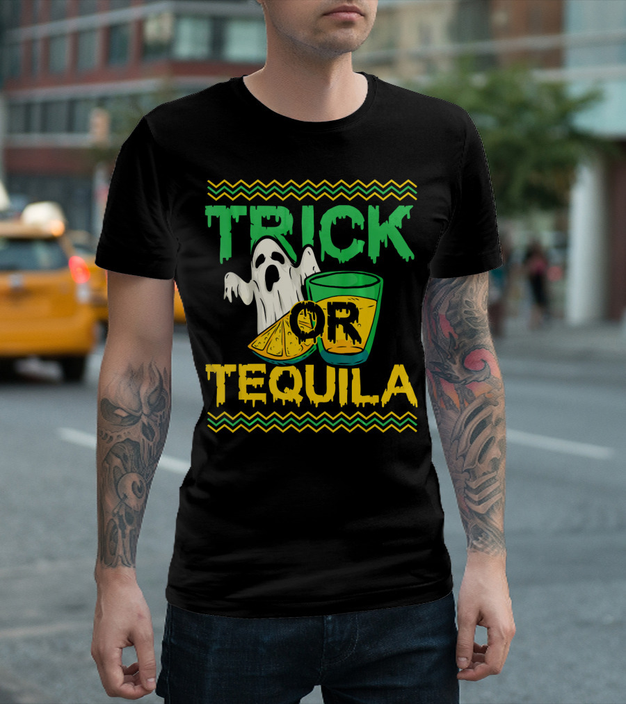 Trick Or Tequila Ghost Lemon Shot Halloween T-Shirt