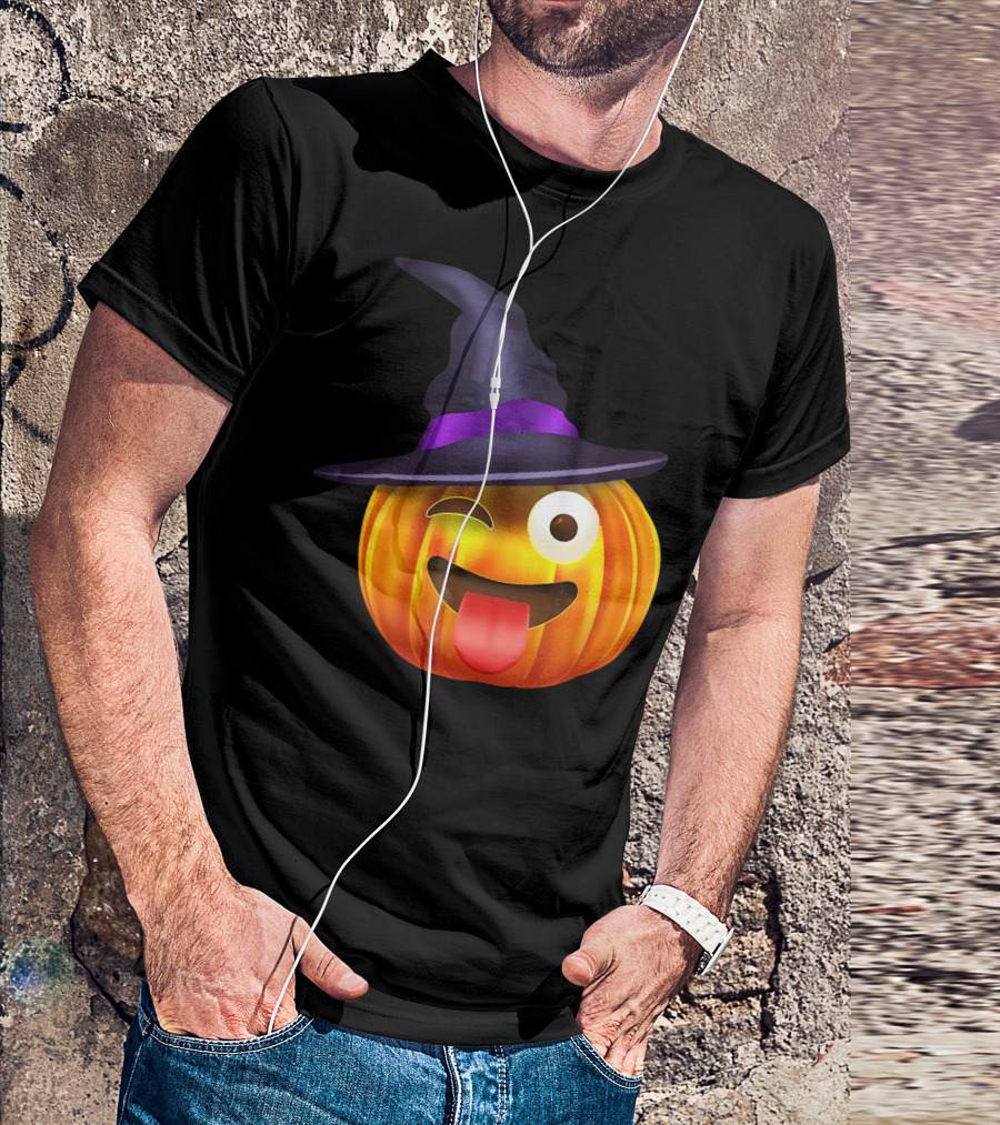 Halloween Costume Emoji Pumpkin Witch Hat Face T-Shirt