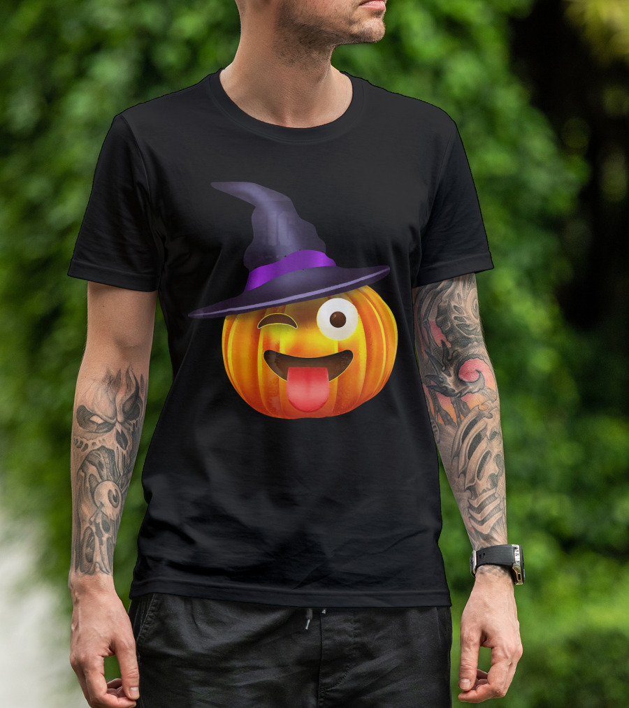 Halloween Costume Emoji Pumpkin Witch Hat Face T-Shirt