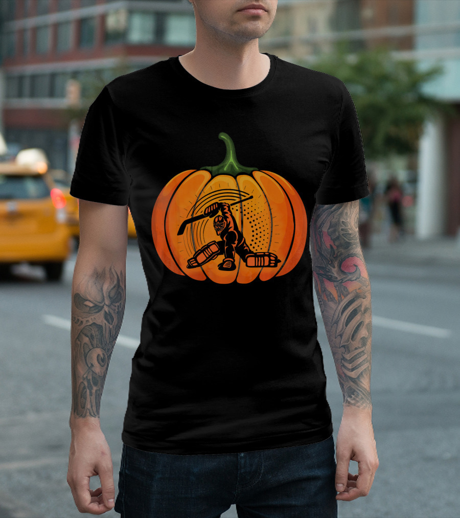Hockey Goalie Pumpkin Scary Mask Jack-o'-Lantern T-Shirt