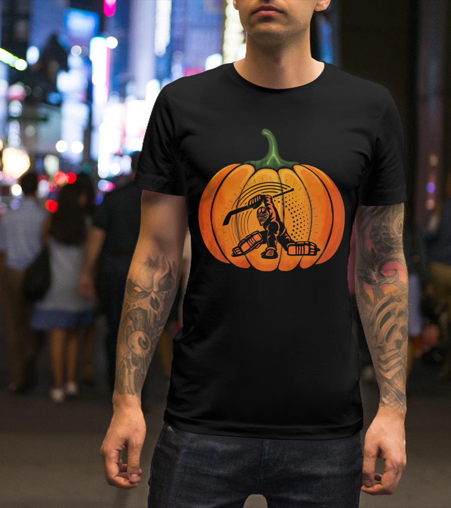 Hockey Goalie Pumpkin Scary Mask Jack-o'-Lantern T-Shirt