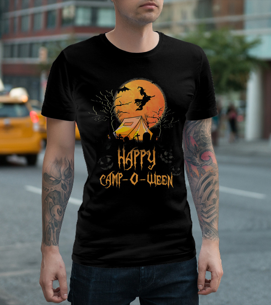 Happy Camp O Ween Halloween Witch Tent Scene T-Shirt