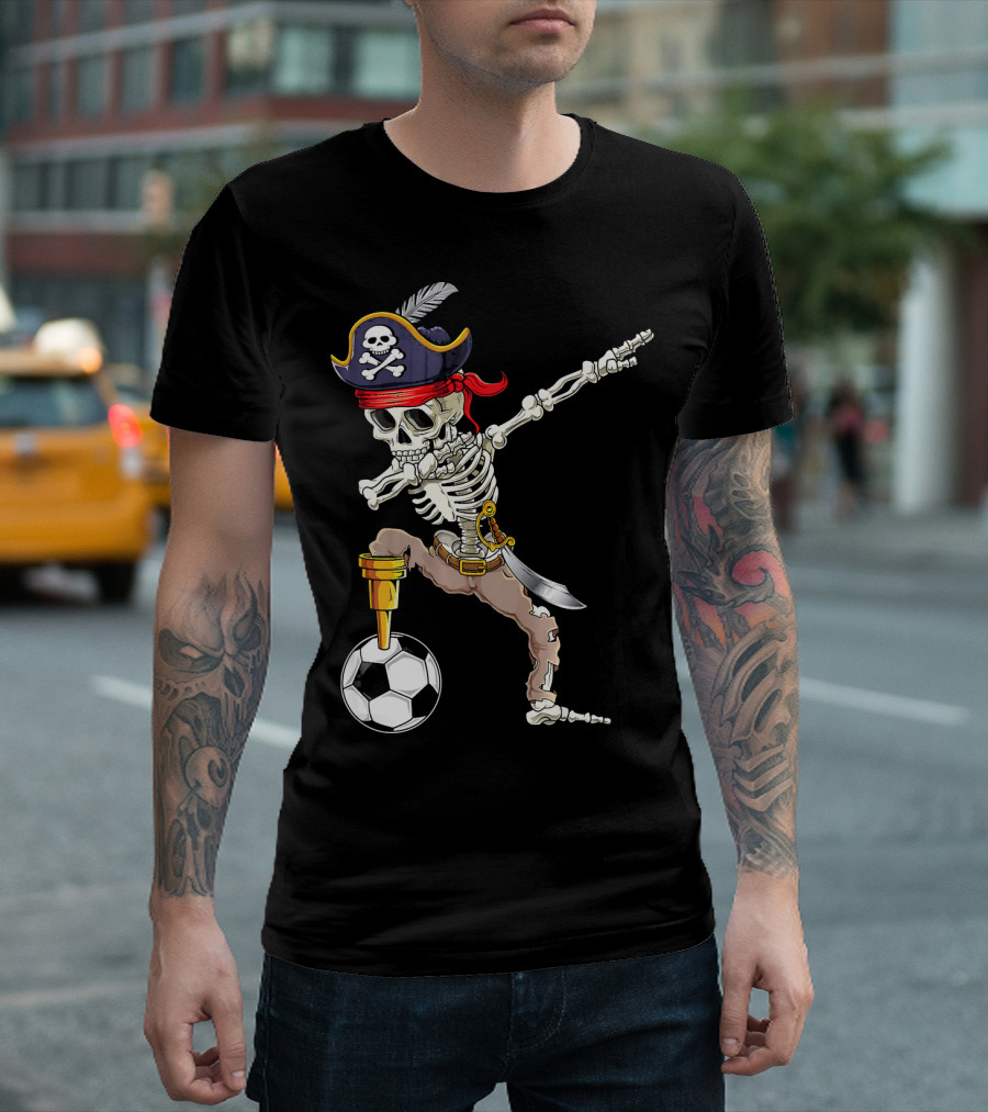 Pirate Skeleton Dabbing With Soccer Ball And Saber T-Shirt