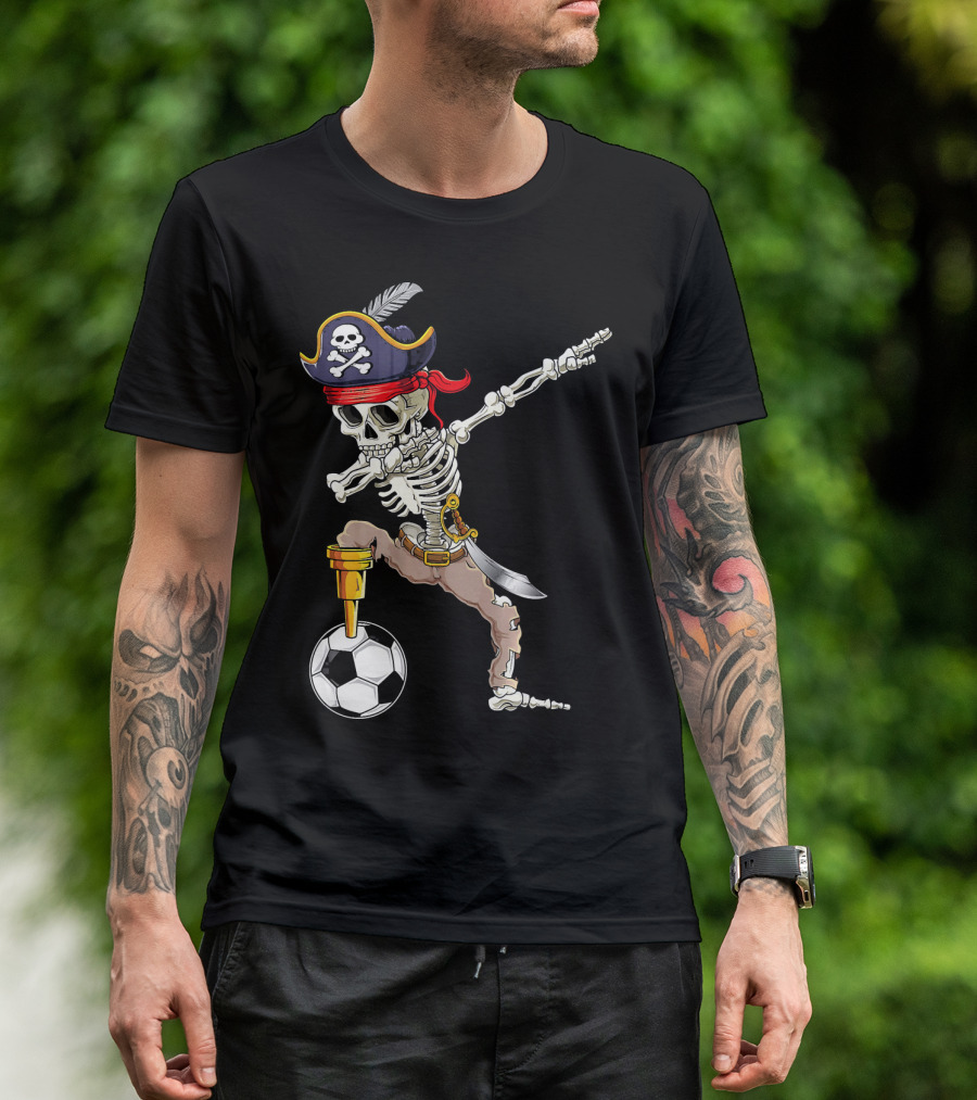 Pirate Skeleton Dabbing With Soccer Ball And Saber T-Shirt
