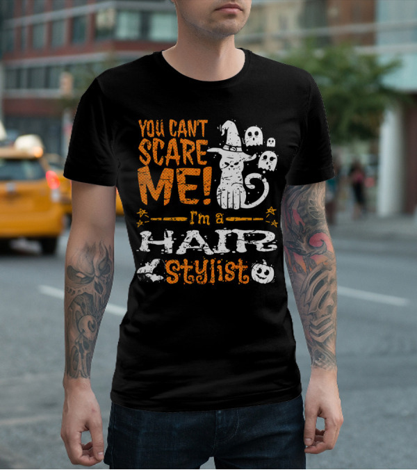 You Can't Scare Me I'm A Hair Stylist Halloween Cat And Ghosts T-Shirt