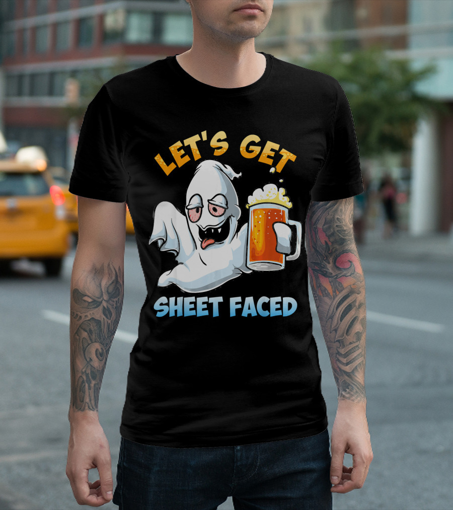 LET'S GET SHEET FACED Ghost With Beer T-Shirt